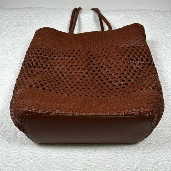 Talbots Woven Leather Tote Bag 100% Cotton Lining with Drawstring - Picture 9 of 14